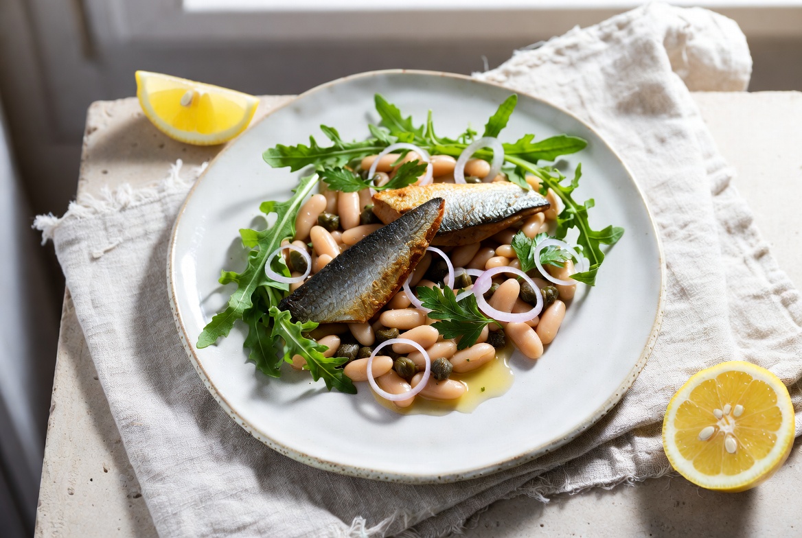 Baked Sardine and White Bean Salad 1 Baked sardine and white bean salad for a waistline-friendly meal