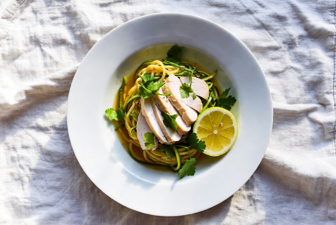 Turmeric chicken zucchini noodles belly fat loss meal 