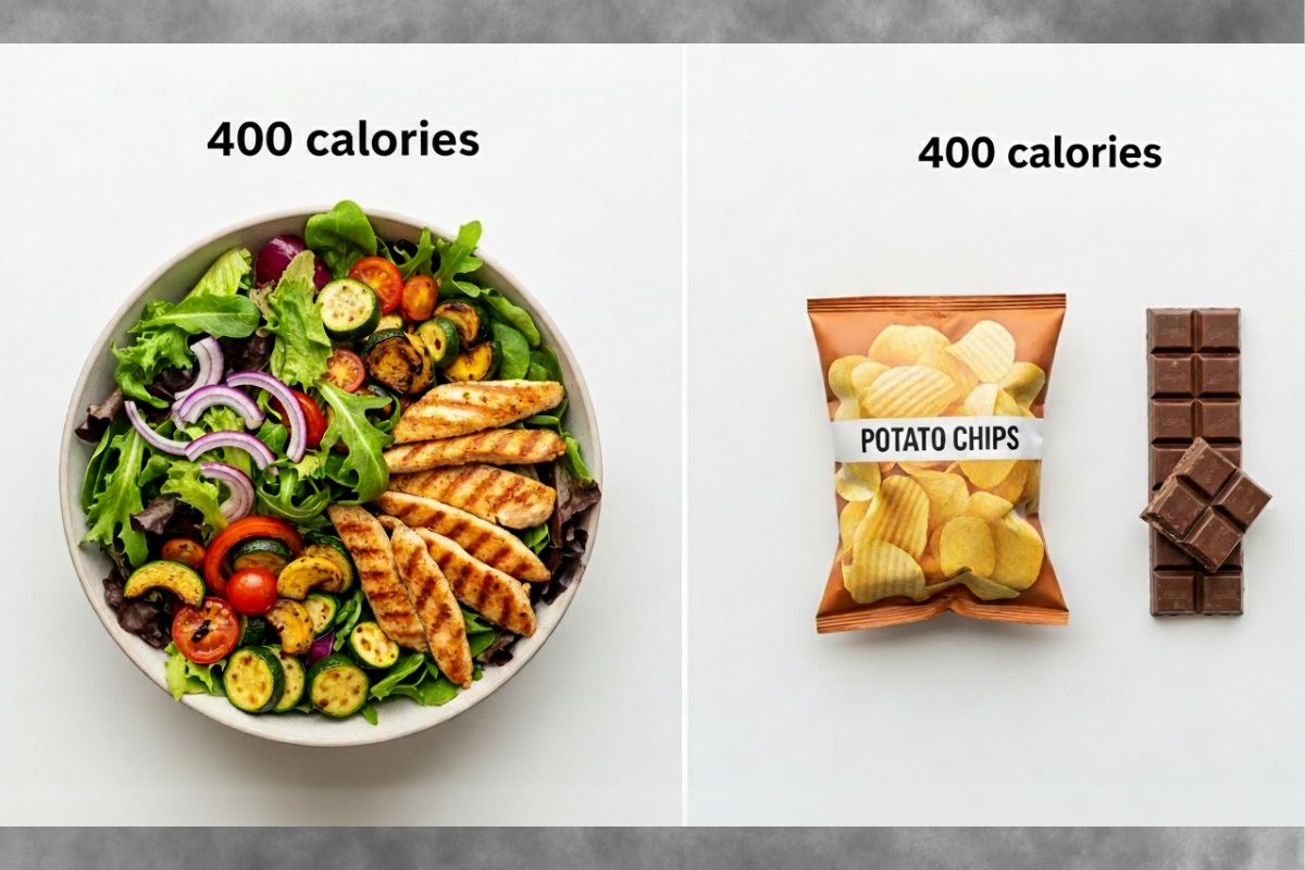 How to Lose Weight Naturally (Science-Based Guide) 6 side-by-side comparison of healthy and unhealthy foods