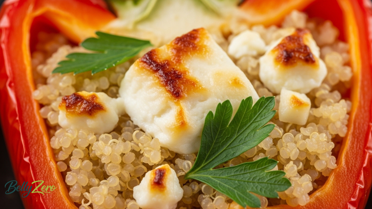 Greek Stuffed Bell Peppers: Quinoa & Feta Recipe for Core Strength 5 Close-up cross-section of Greek stuffed bell pepper showing quinoa filling and golden feta