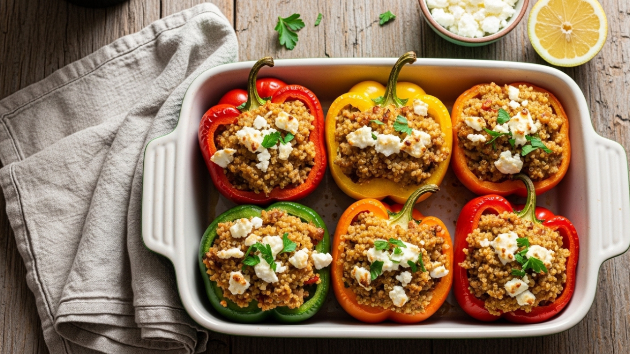 Greek Stuffed Bell Peppers: Quinoa & Feta Recipe for Core Strength 1 Greek Stuffed Bell Peppers: Quinoa & Feta Recipe for Core Strength