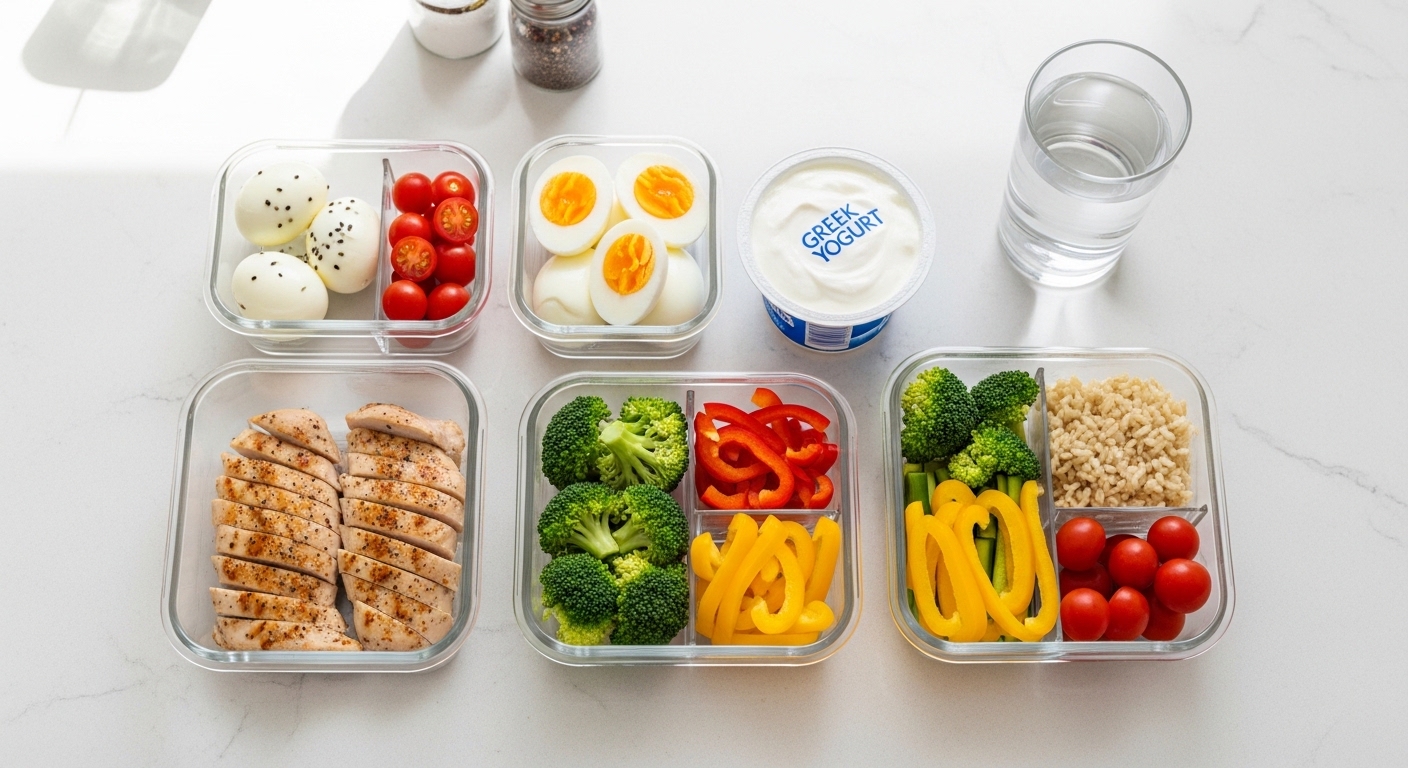 balanced meal prep for hernia recovery with high protein foods whole ingredients and proper portion sizes