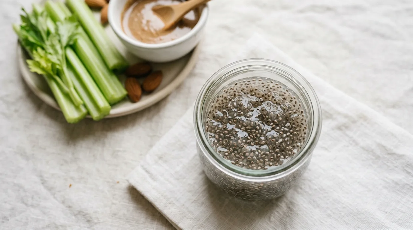 Chia seeds expanding in water showing hydraulic fiber effect - bellyzero
